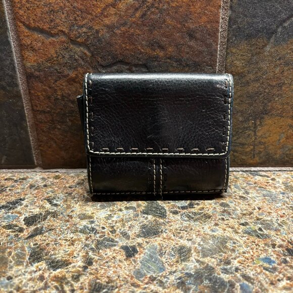 Fossil Black Leather Wallet Multiple Compartments Card Holder Compact - Picture 1 of 8